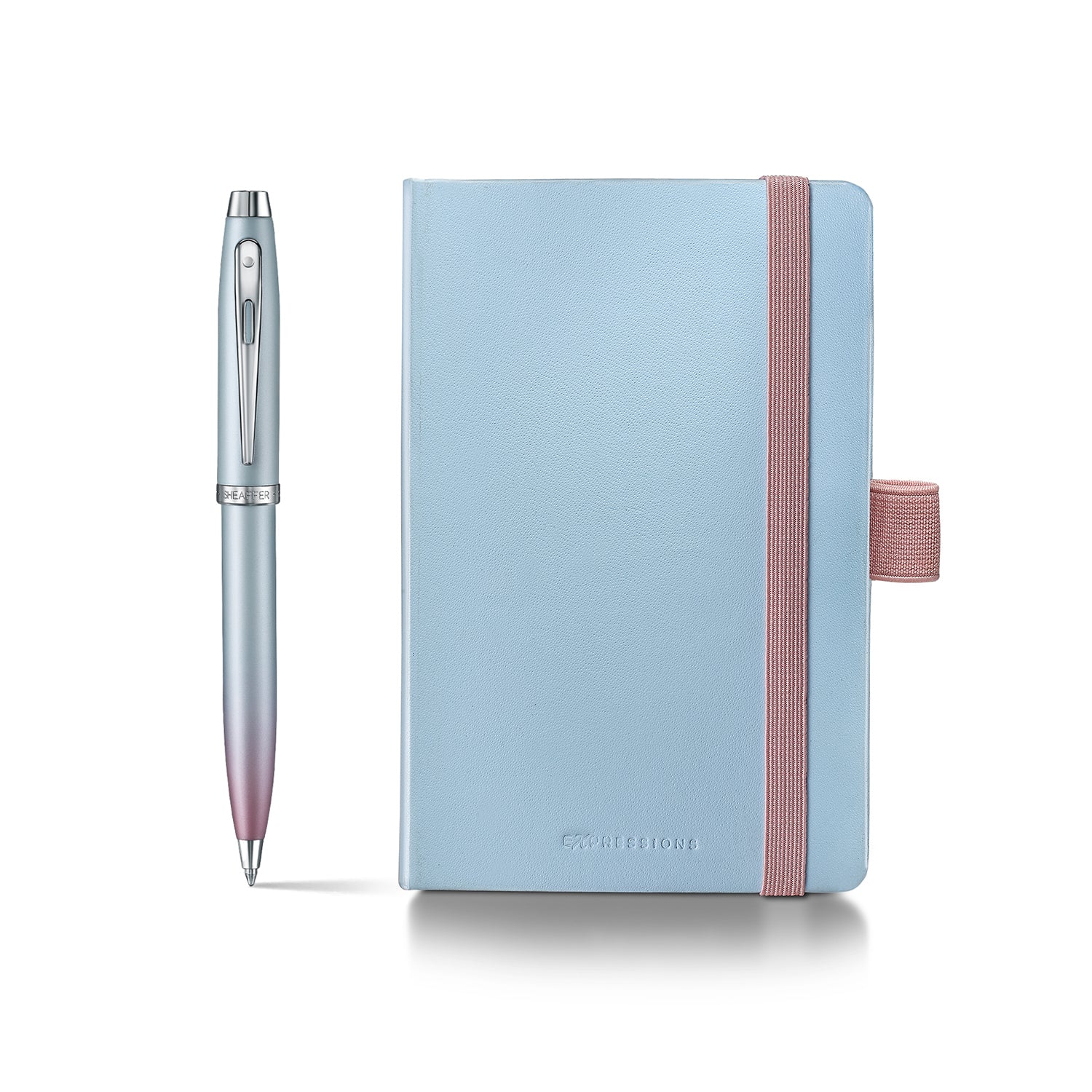 Sheaffer Gift Set ft. Expressions 100 9376 Blue and Pink Pearlised Gradient Ballpoint Pen with Chrome-plated Trims and Small Notebook