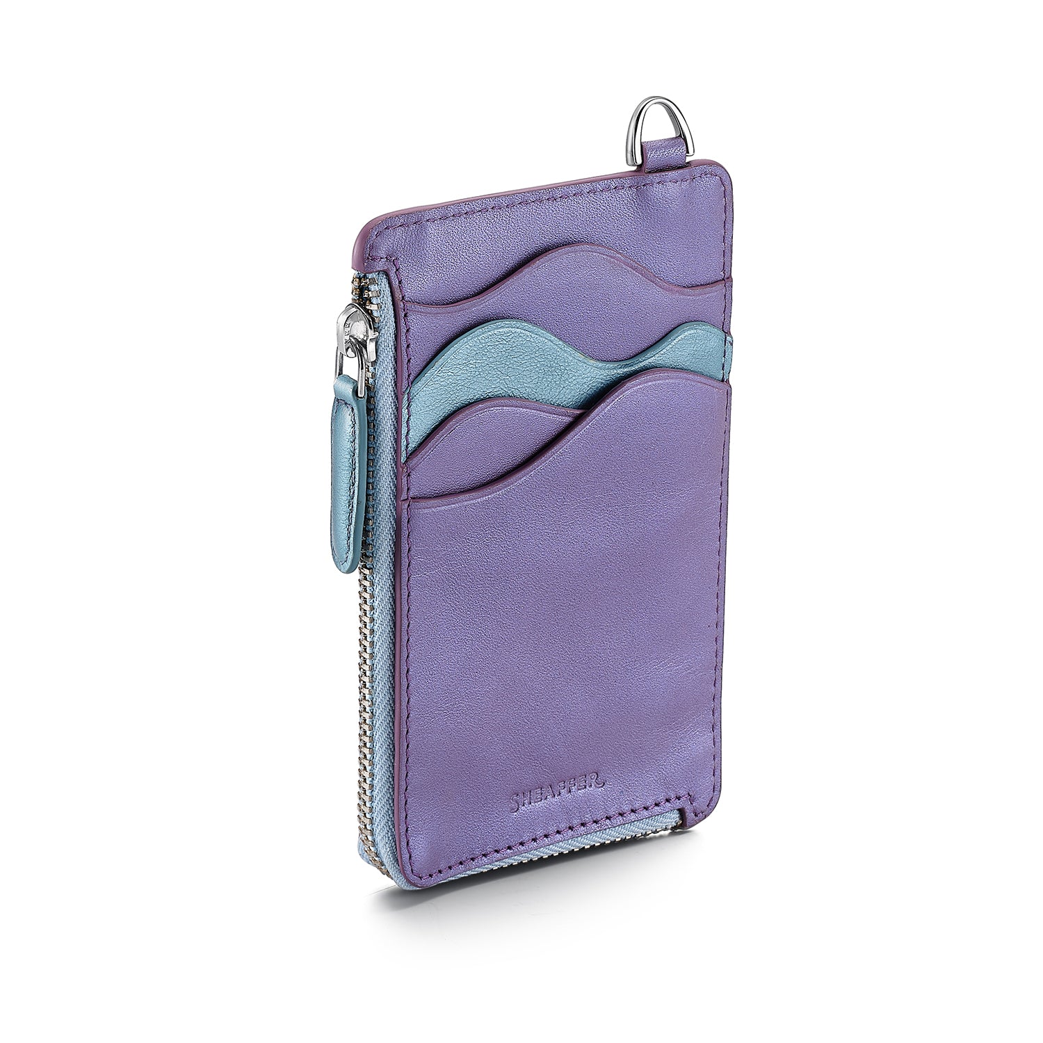 Sheaffer Gift Set ft. Expressions VFM 9430 Blue and Purple Pearlised Gradient Ballpoint Pen with Genuine Leather Card Case
