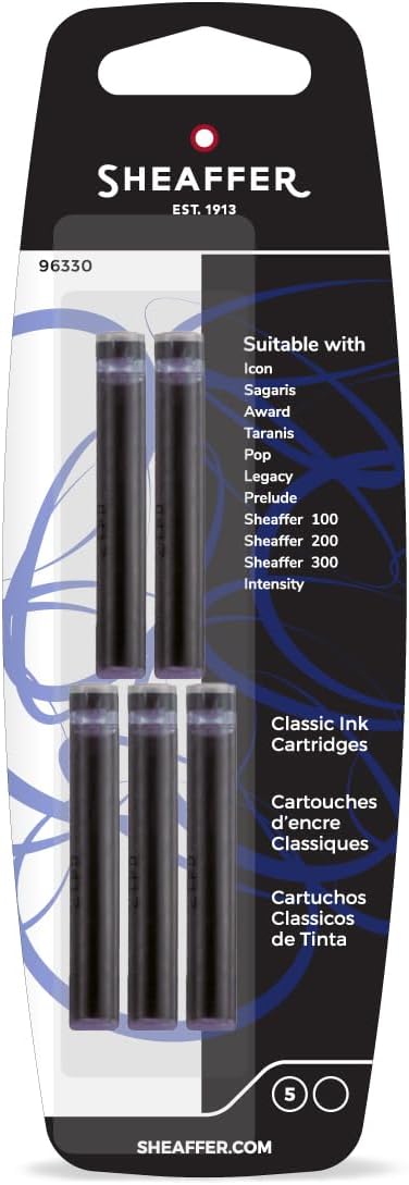 Sheaffer(R Pen Refills, Ink Cartridges, Jet Black, Pack Of 5)