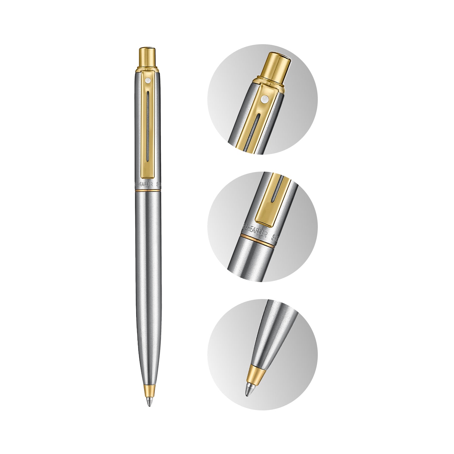 Sheaffer Sentinel Metal 333 Brushed Chrome Ballpoint Pen with Gold Trims