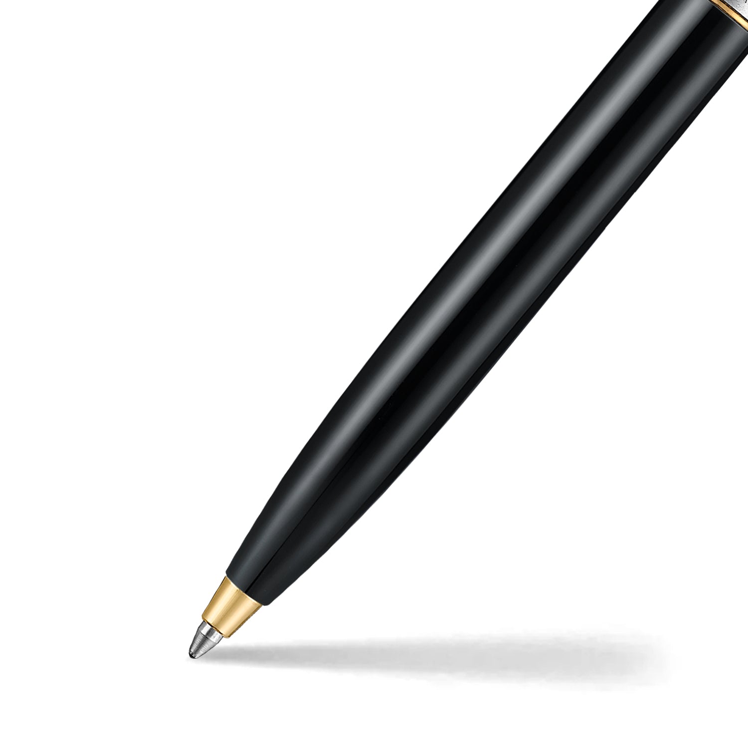 Sheaffer Sentinel Metal 335 Glossy Black Barrel and Brushed Chrome Ballpoint Pen with Gold Trims