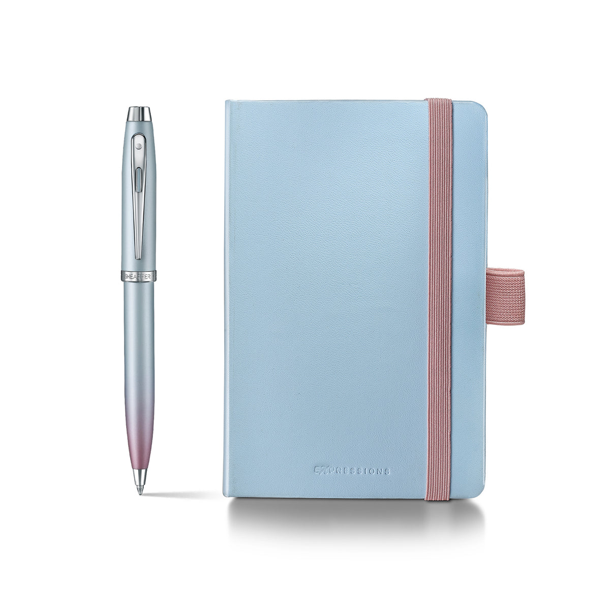 Sheaffer Gift Set ft. Expressions 100 9376 Blue and Pink Pearlised Gradient Ballpoint Pen with Chrome-plated Trims and Small Notebook