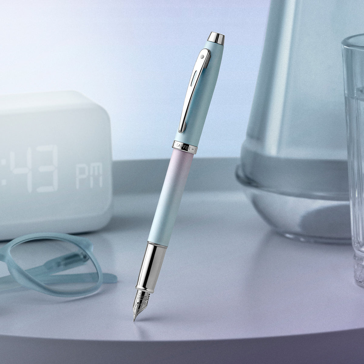 Sheaffer 100 9376 Expressions Blue and Pink Pearlised Gradient Fountain Pen with Chrome-plated Trims