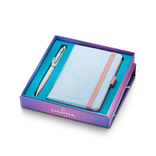 Sheaffer Gift Set ft. Expressions 100 9376 Blue and Pink Pearlised Gradient Ballpoint Pen with Chrome-plated Trims and Small Notebook
