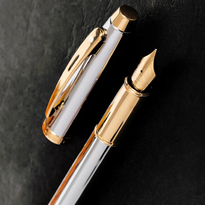 Sheaffer 100 Chrome with Gold Trims Fountain Pen - Medium