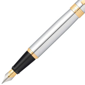 Sheaffer 300 Bright Chrome Fountain Pen With Gold Trims - Medium