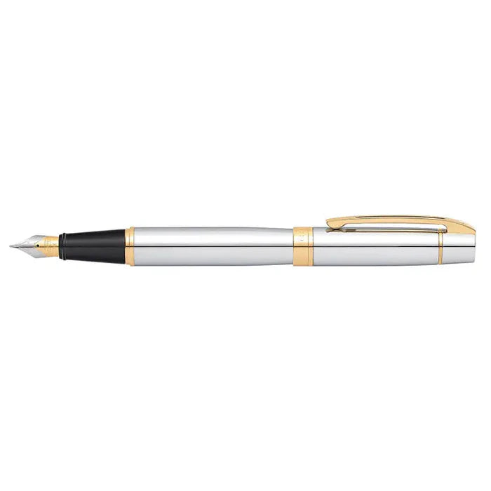 Sheaffer 300 Bright Chrome Fountain Pen With Gold Trims - Medium