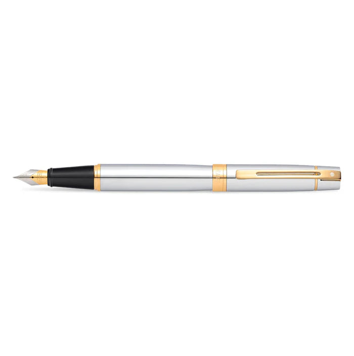 Sheaffer 300 Bright Chrome Fountain Pen With Gold Trims - Medium