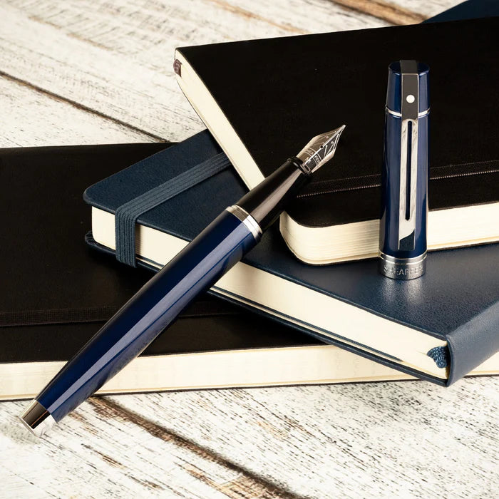 Sheaffer 300 Glossy Blue Fountain Pen With Chrome Trims - Medium