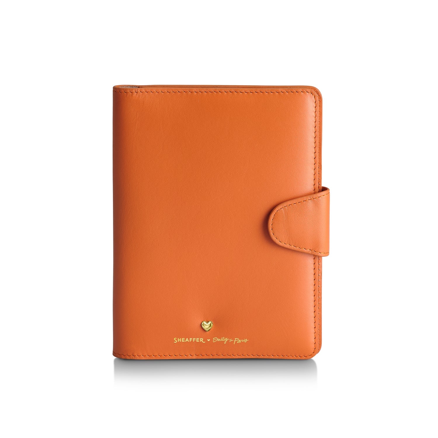Sheaffer Emily in Paris Full-Grain Leather Passport Case with Pen Loop and Heart-Shaped Emblem - Orange