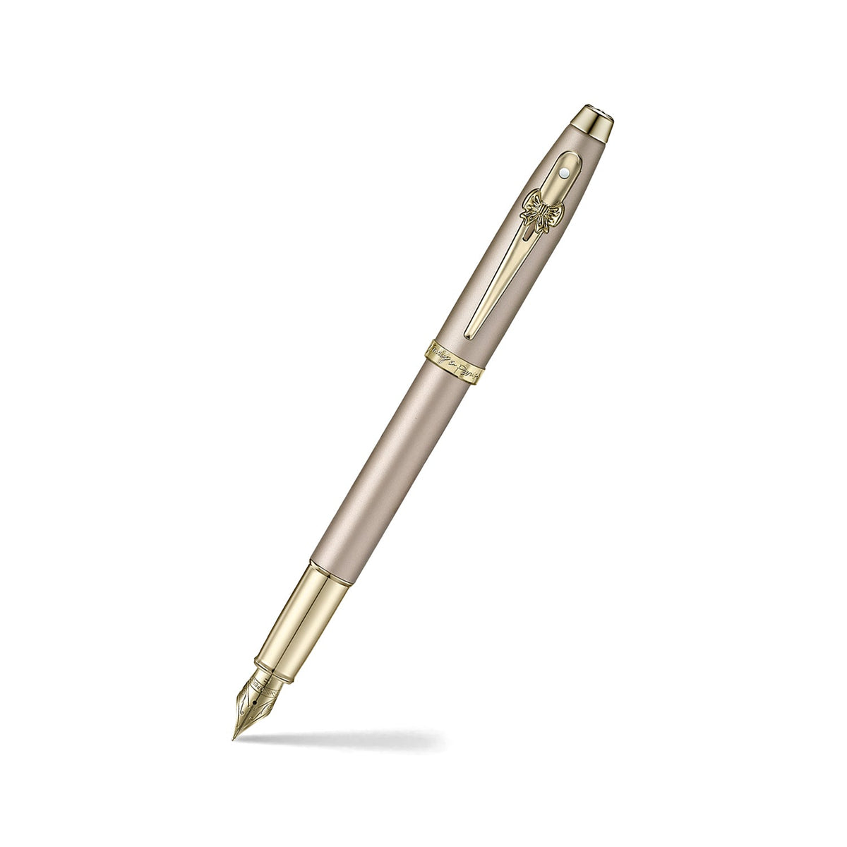 Sheaffer 100 Emily in Paris 9377 Champagne Gold Fountain Pen with Champagne Gold Trims and Bow-Shaped Clip Emblem (Fine)