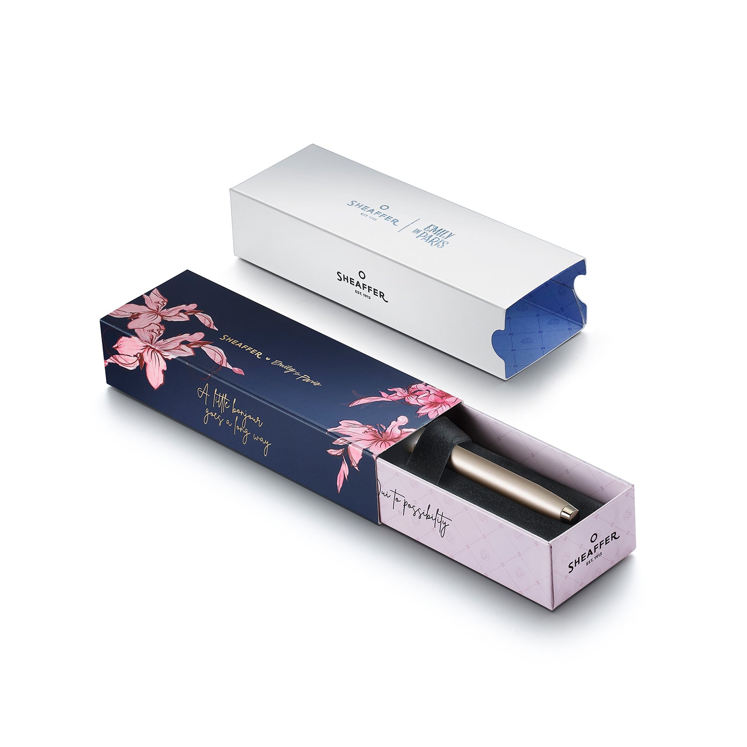 Sheaffer 100 Emily in Paris 9377 Champagne Gold Rollerball Pen with Champagne Gold Trims and Bow-Shaped Clip Emblem