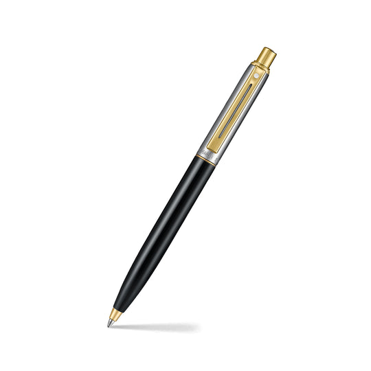 Sheaffer Sentinel Metal 335 Glossy Black Barrel and Brushed Chrome Ballpoint Pen with Gold Trims
