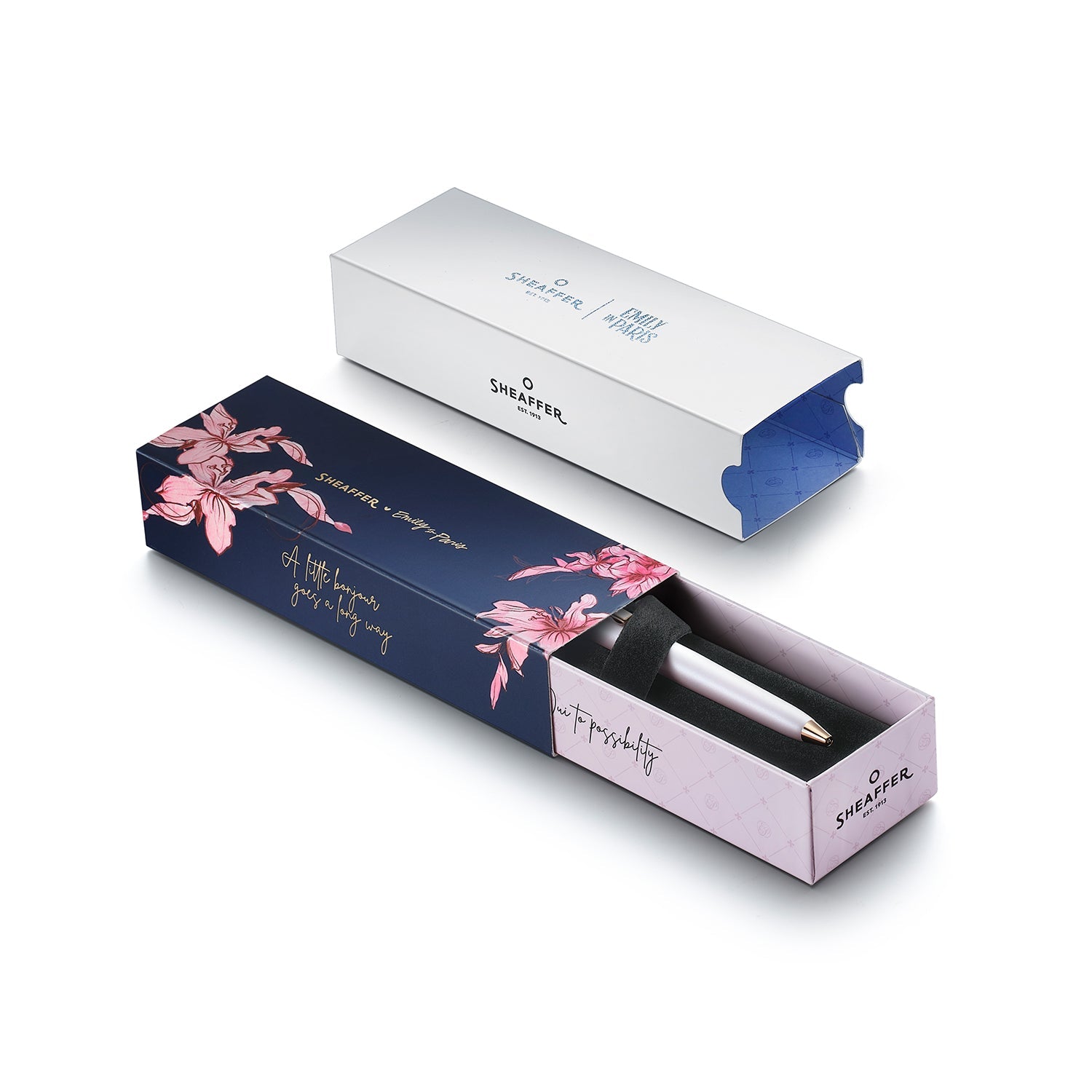 Sheaffer Emily in Paris Prelude Mini 9810 Pastel Pink Ballpoint Pen and PVD Rose Gold Trims with Heart Emblem and Swarovski Crystal