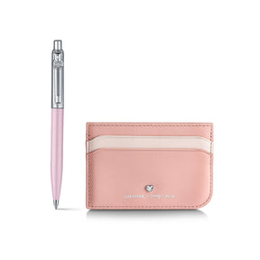 Sheaffer Gift Set ft. Emily in Paris Sentinel 321 Pink Matte Finish Ballpoint Pen with Chrome Trims and Full-Grain Leather Credit Card Holder