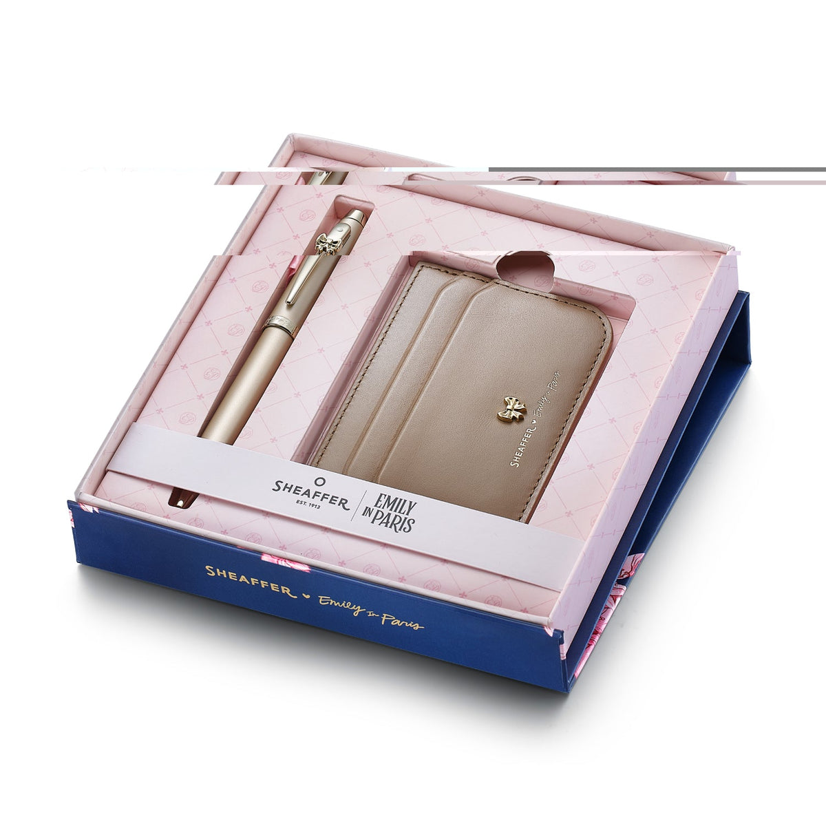 Sheaffer Gift Set ft. 100 Emily in Paris 9377 Champagne Gold Ballpoint Pen with Champagne Gold Trims and Full-Grain Credit Card Holder