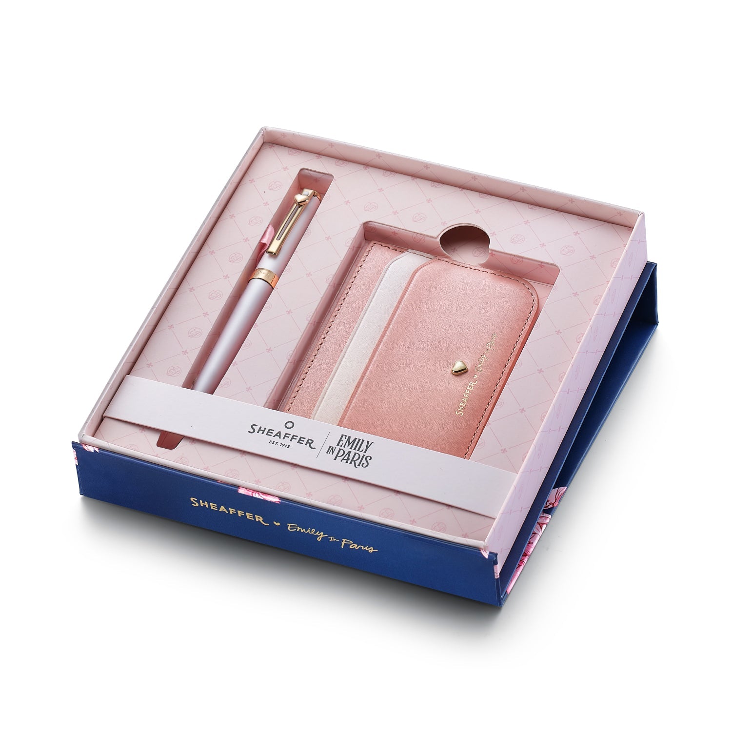 Sheaffer Gift Set ft - Emily in Paris Prelude Mini 9810 Pastel Pink Ballpoint Pen with Swarovski Crystal and Full-Grain Leather Credit Card Holder