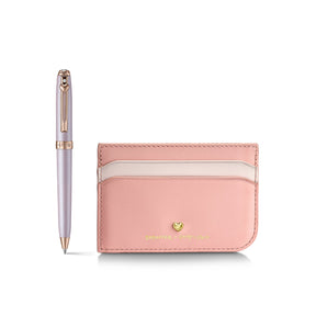 Sheaffer Gift Set ft - Emily in Paris Prelude Mini 9810 Pastel Pink Ballpoint Pen with Swarovski Crystal and Full-Grain Leather Credit Card Holder