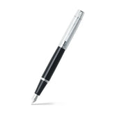 A black Sheaffer 300 Black and Chrome Fountain Pen With Chrome Trims - Fine pen on a white background.