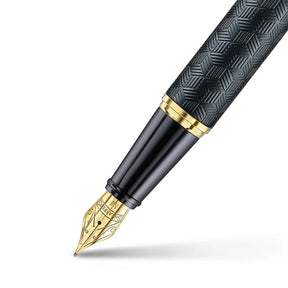 Sheaffer - 300 Engraved Matt Black Barrel And Shiny Chrome Cap. PVD Gold Trims Medium FP 