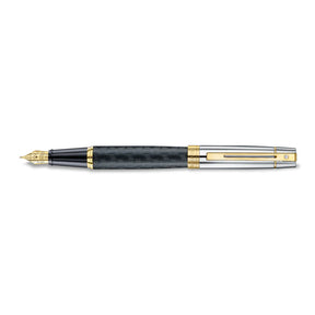 Sheaffer - 300 Engraved Matt Black Barrel And Shiny Chrome Cap. PVD Gold Trims Medium FP 