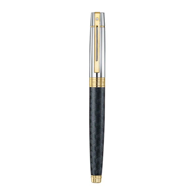 Sheaffer - 300 Engraved Matt Black Barrel And Shiny Chrome Cap. PVD Gold Trims Medium FP 